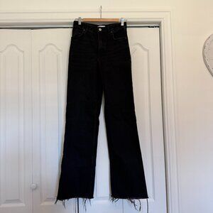 Black High-Rise Wide Leg Jeans – Raw Distressed Hem